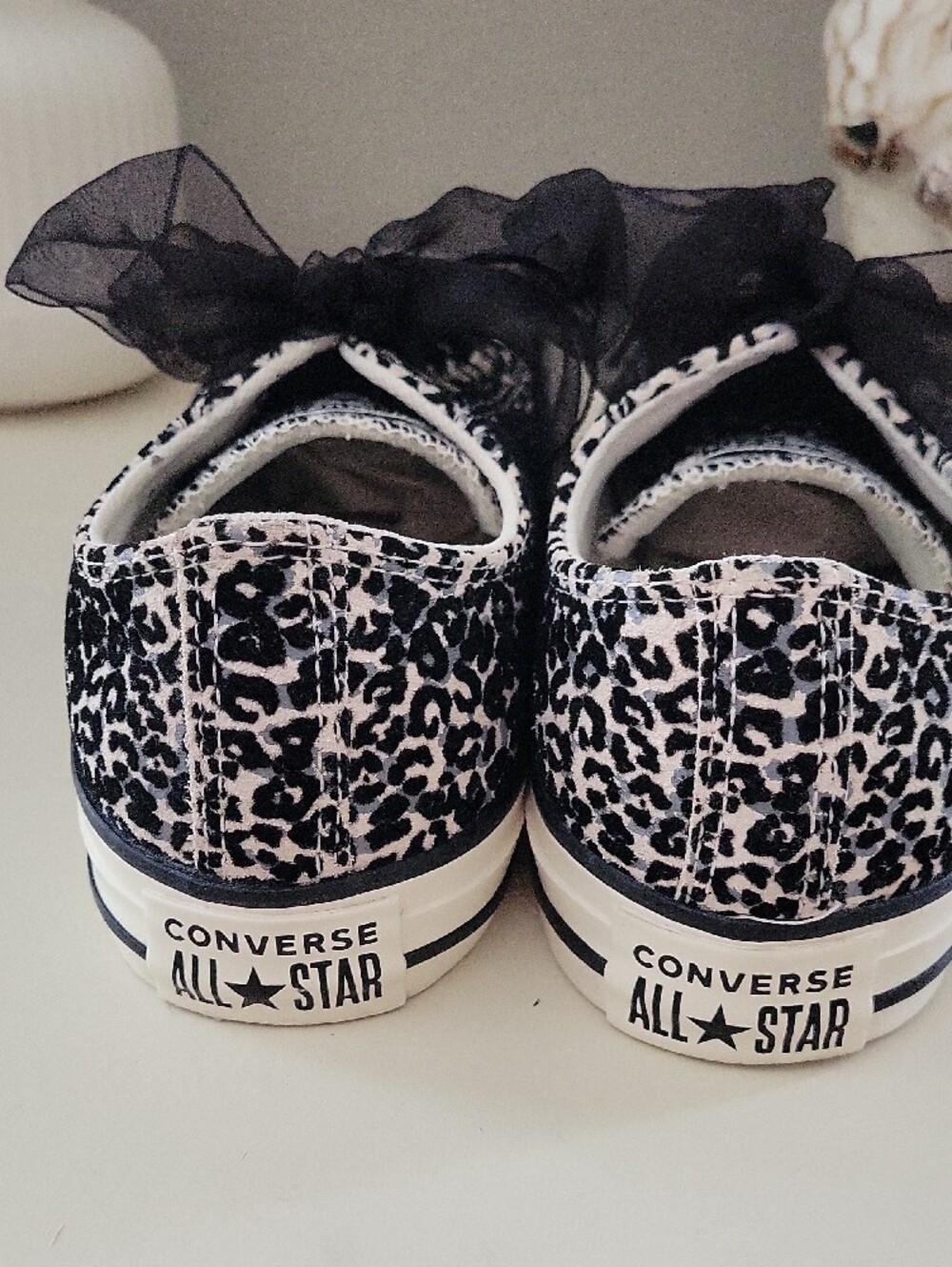 Velvet Flocked Converse Leopard-Print Canvas Sneakers with Black Ribbon Laces - Picture 7 of 13